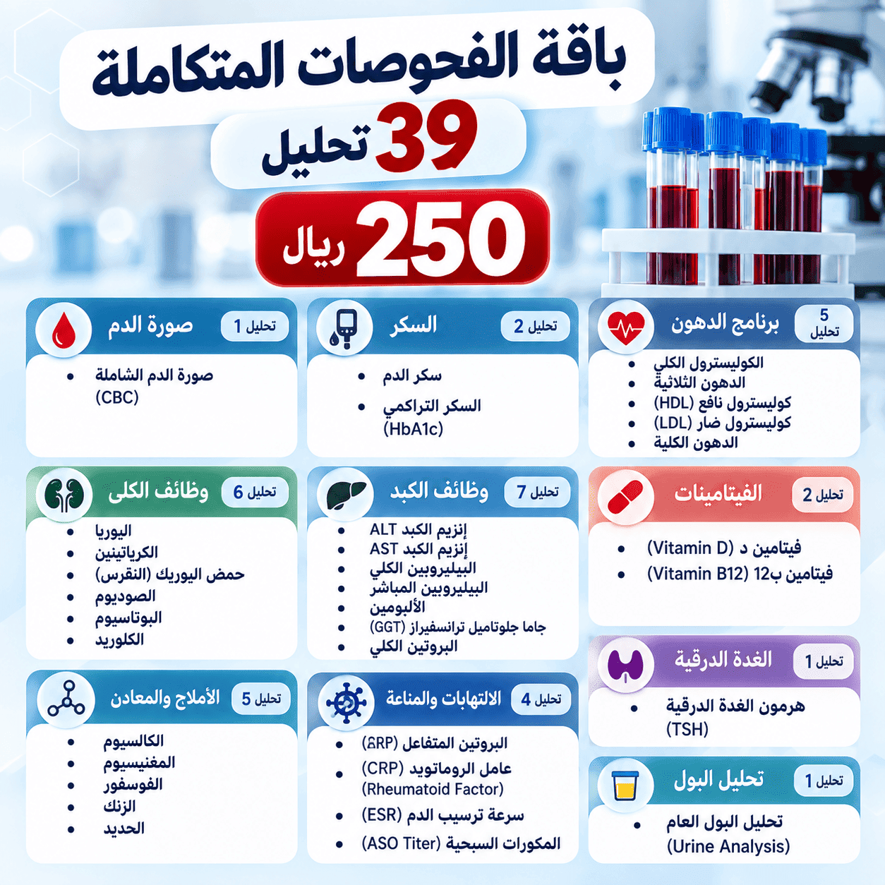باقة الفحوصات المتكاملة – 39 تحليل