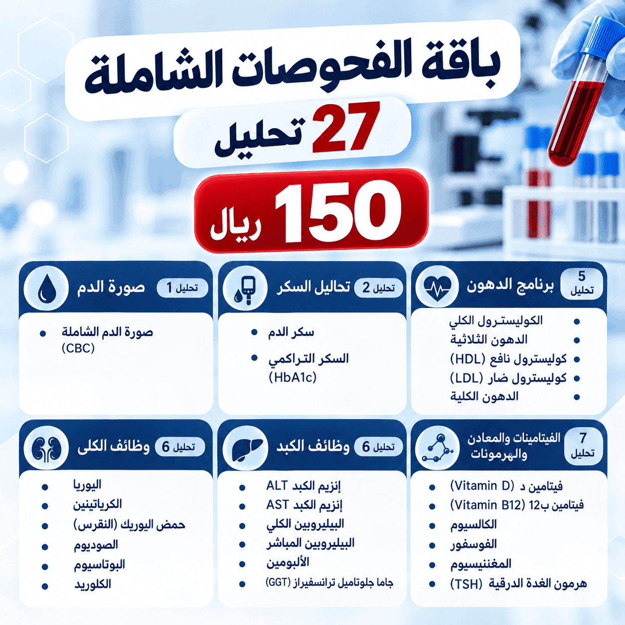 باقة الفحوصات الشاملة – 27 تحليل