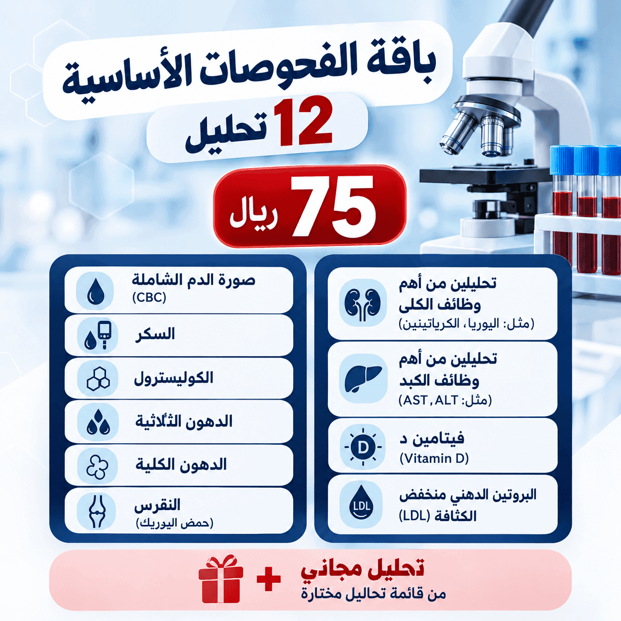 باقة الفحوصات الأساسية – 12 تحليل